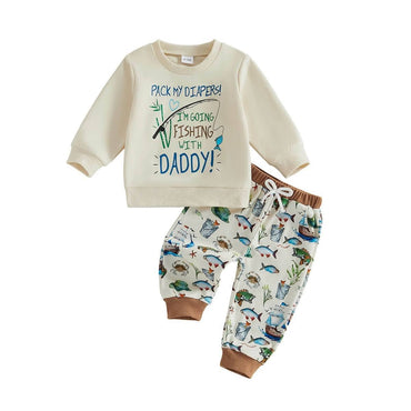 Daddy’s Little Fishing Buddy Baby Set Sets The Trendy Toddlers Beige 3-6 M 