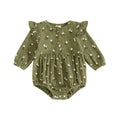 Long Sleeve Vintage Floral Baby Romper Green 0-3 M