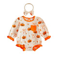 Long Sleeve Halloween Ruffled Baby Romper Rompers The Trendy Toddlers Beige 0-3 M 