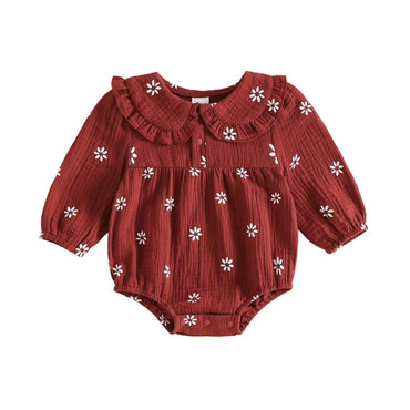 Long Sleeve Floral Collar Baby Romper Red 0-3 M