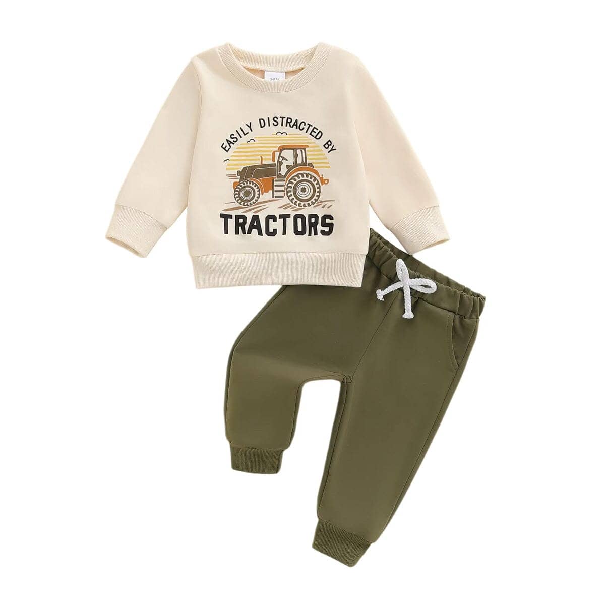 Little Girl Long Sleeve Tractors Solid Pants 2-Piece Outfit