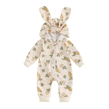 Long Sleeve Zipper Easter Baby Jumpsuit Beige 0-3 M 