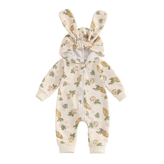 Long Sleeve Zipper Easter Baby Jumpsuit Beige 0-3 M 