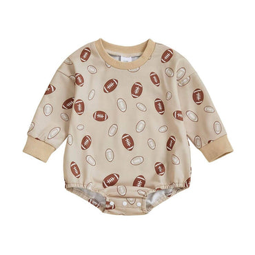 Long Sleeve Beige Football Baby Bodysuit