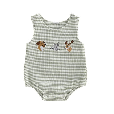 Sleeveless Little Hunter Striped Baby Romper Rompers The Trendy Toddlers Green 0-3 M 