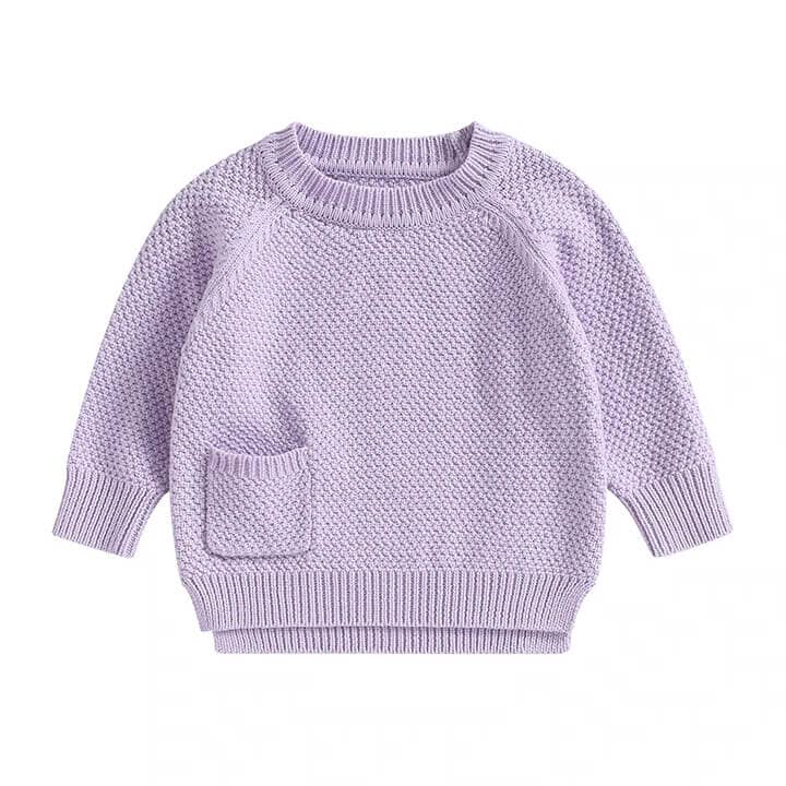 Solid Pocket Knitted Baby Sweater Sweater The Trendy Toddlers Purple 3-6 M 