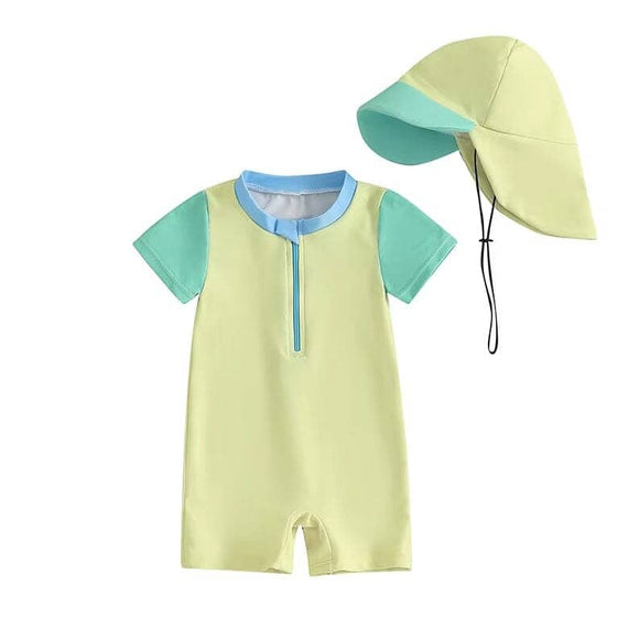 Short Sleeve Zipper Baby Swimsuit Yellow 3-6 M