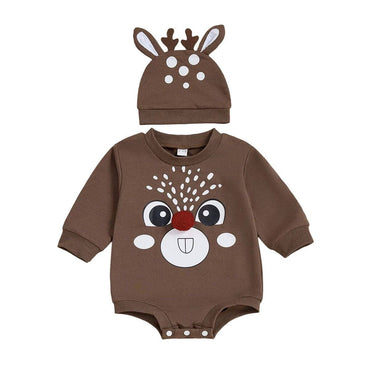 Long Sleeve Reindeer Baby Bodysuit Brown 0-3 M