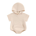 Short Sleeve Solid Hooded Baby Romper Beige 0-3 M 