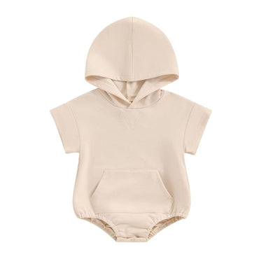 Short Sleeve Solid Hooded Baby Romper Beige 0-3 M 