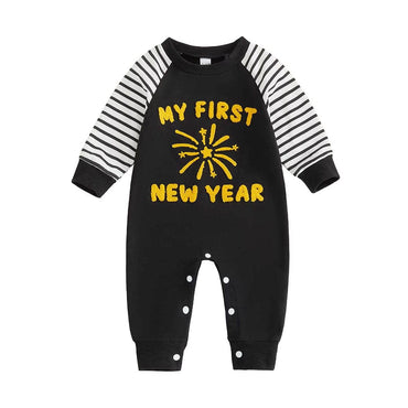 My First New Year Striped Baby Jumpsuit