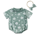 Short Sleeve Floral Baby Romper Green 0-3 M 