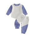 Long Sleeve Color Block Waffle Toddler Set Blue 3-6 M