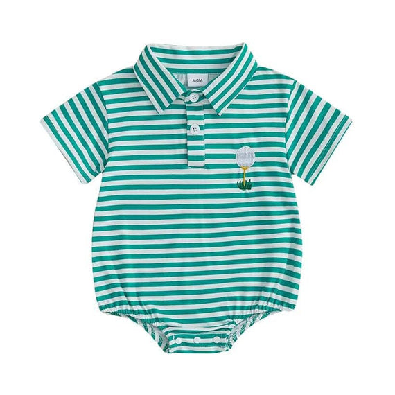 Short Sleeve Striped Collar Golf Baby Romper