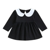 Long Sleeve Black Collar Toddler Dress   