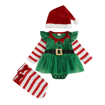 Long Sleeve Christmas Striped Baby Romper