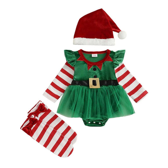 Long Sleeve Christmas Striped Baby Romper