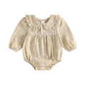 Long Sleeve Floral Collar Baby Romper Beige 0-3 M