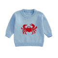 Long Sleeve Crab Knit Baby Sweater Blue 0-3 M