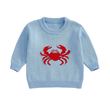 Long Sleeve Crab Knit Baby Sweater Blue 0-3 M