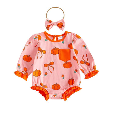 Long Sleeve Halloween Ruffled Baby Romper Rompers The Trendy Toddlers Pink 0-3 M 