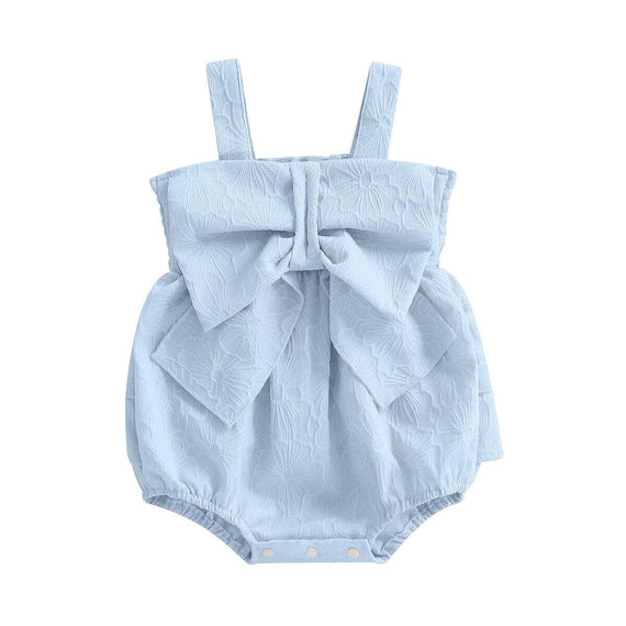 Sleeveless Solid Bow Baby Romper Blue 0-3 M