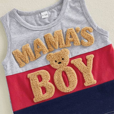 Sleeveless Mama's Boy Teddy Bear Toddler Set Sets The Trendy Toddlers 