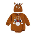 Long Sleeve Reindeer Baby Bodysuit Orange 0-3 M