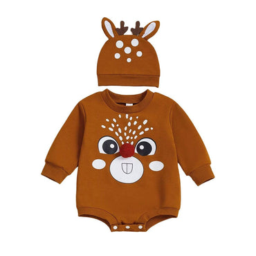 Long Sleeve Reindeer Baby Bodysuit Orange 0-3 M