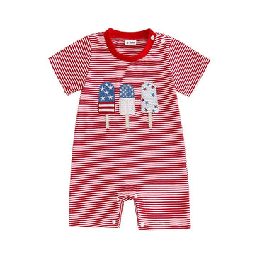 Short Sleeve Striped Popsicle Baby Romper Rompers The Trendy Toddlers Red 9-12 M 
