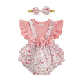 Fly Sleeve Floral Bows Baby Romper Rompers The Trendy Toddlers Pink 0-3 M 
