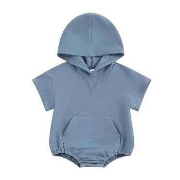 Short Sleeve Solid Hooded Baby Romper Blue 0-3 M 