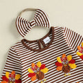 Long Sleeve Striped Thanksgiving Baby Romper
