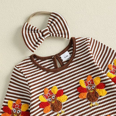 Long Sleeve Striped Thanksgiving Baby Romper