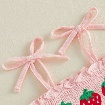 Tie Straps Pink Strawberry Smocked Toddler Set