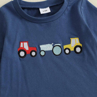 Long Sleeve Tractor Striped Pants Baby Set