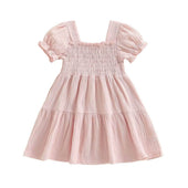 Puff Sleeve Solid Toddler Dress Pink 12-18 M