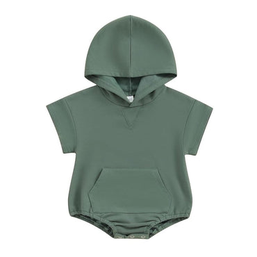 Short Sleeve Solid Hooded Baby Romper Green 0-3 M 