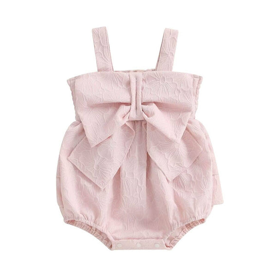 Sleeveless Solid Bow Baby Romper Pink 0-3 M