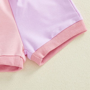 Short Sleeve Color Block Shorts Baby Set