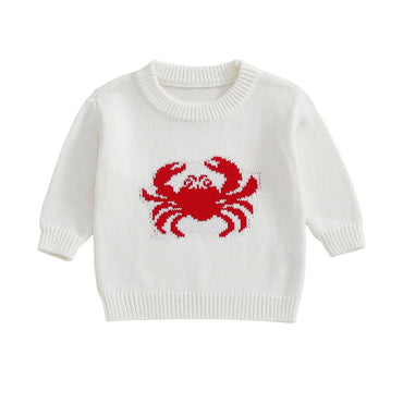 Long Sleeve Crab Knit Baby Sweater White 0-3 M