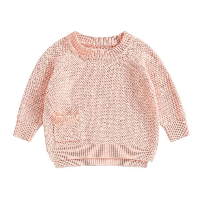 Solid Pocket Knitted Baby Sweater Pink 3-6 M 