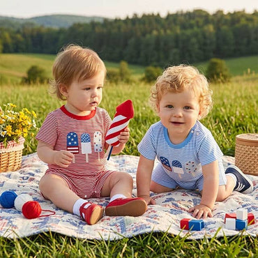 Short Sleeve Striped Popsicle Baby Romper