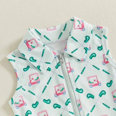 Sleeveless Collar Zip Up Sport Toddler Dress