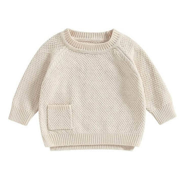 Solid Pocket Knitted Baby Sweater Beige 3-6 M 