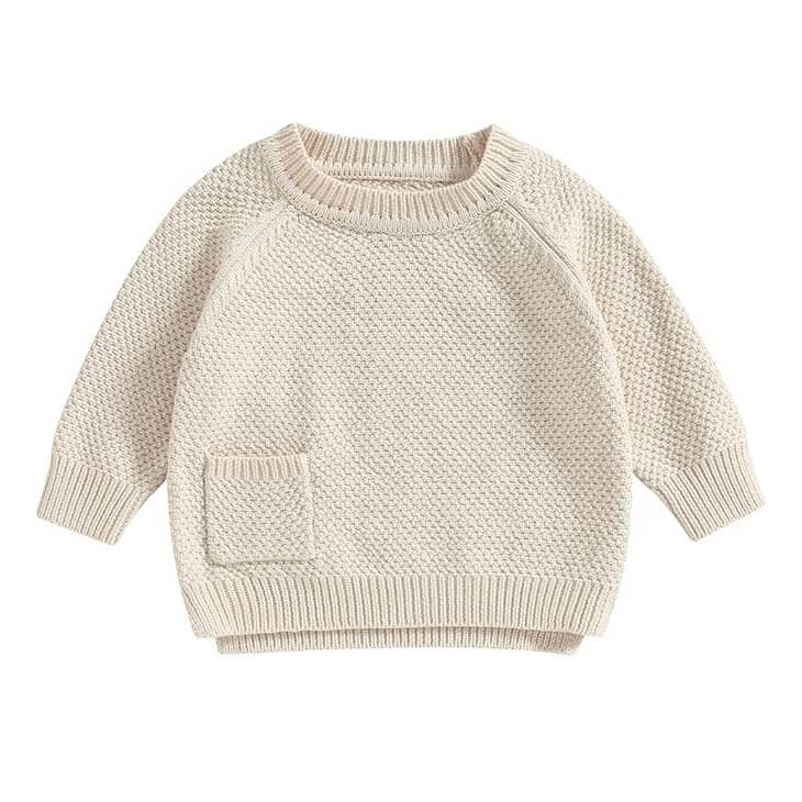 Solid Pocket Knitted Baby Sweater Sweater The Trendy Toddlers Beige 3-6 M 