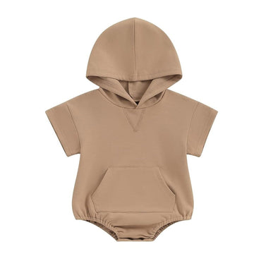 Short Sleeve Solid Hooded Baby Romper Brown 0-3 M 