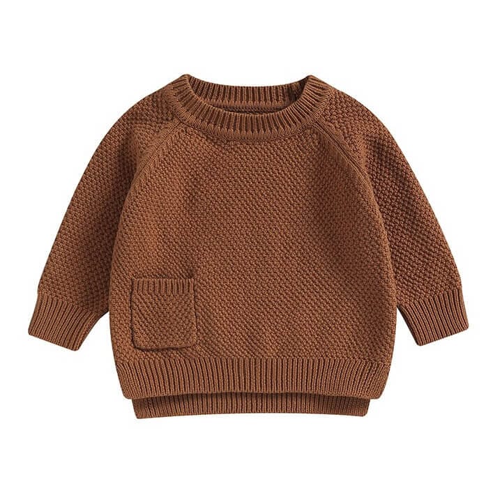 Solid Pocket Knitted Baby Sweater Sweater The Trendy Toddlers Brown 3-6 M 