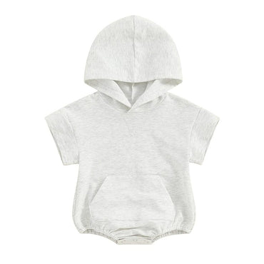 Short Sleeve Solid Hooded Baby Romper Gray 0-3 M 