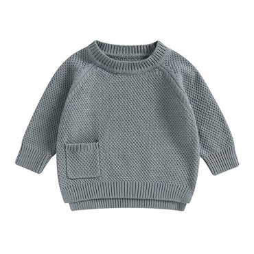 Solid Pocket Knitted Baby Sweater Gray 3-6 M 